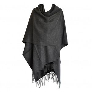 Grand Poncho gris frangé