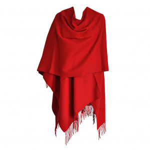 Grand Poncho rouge frangé