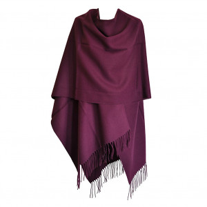 Grand Poncho violet frangé