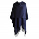 Grand Poncho bleu marine frangé