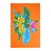 Paréo batik fleurs fond orange