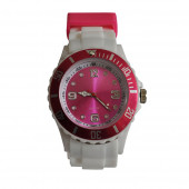 Montre Silicone, blanc / Fushia