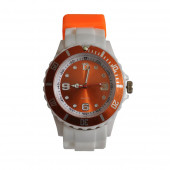 Montre Silicone, blanc / Orange