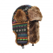 Chapka motifs péruviens, fourrure marron clair