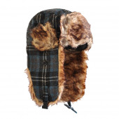 Chapka écossaise bleue, fourrure marron