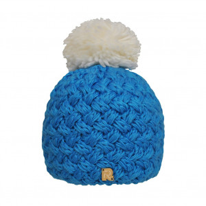 Bonnet turquoise, pompon écru