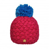 Bonnet fushia, pompon bleu