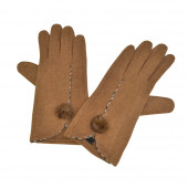 Gants Camel en cachemire à pompons lapin