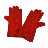Gants Rouges en cachemire à pompons lapin