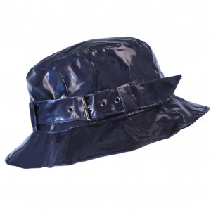 Chapeau de pluie à boucle uni, réglable,  de couleur bleu marine, Aspect ciré