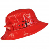 Chapeau de pluie à boucle uni, réglable,  de couleur rouge, Aspect ciré