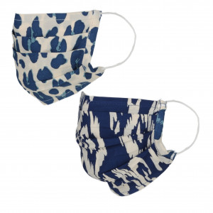 Lot de deux masques en tissu, avec poche intégrée pour filtre, lavable et réutilisable. Coloris imprimé bleu