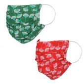 Lot de deux masques en tissu, avec poche intégrée pour filtre, lavable et réutilisable. Coloris imprimé vert/rouge