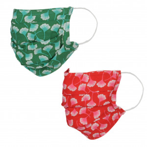 Lot de deux masques en tissu, avec poche intégrée pour filtre, lavable et réutilisable. Coloris imprimé vert/rouge