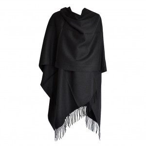 Grand Poncho noir frangé